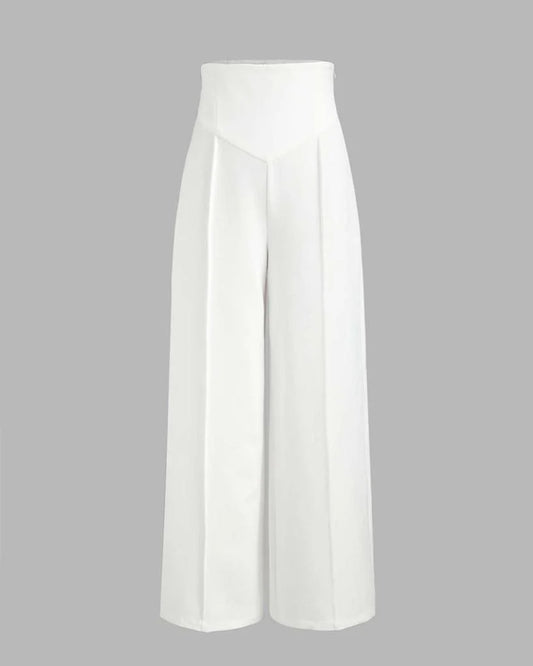 SCULPTED WAIST PLEATED WHITE TROUSERS
