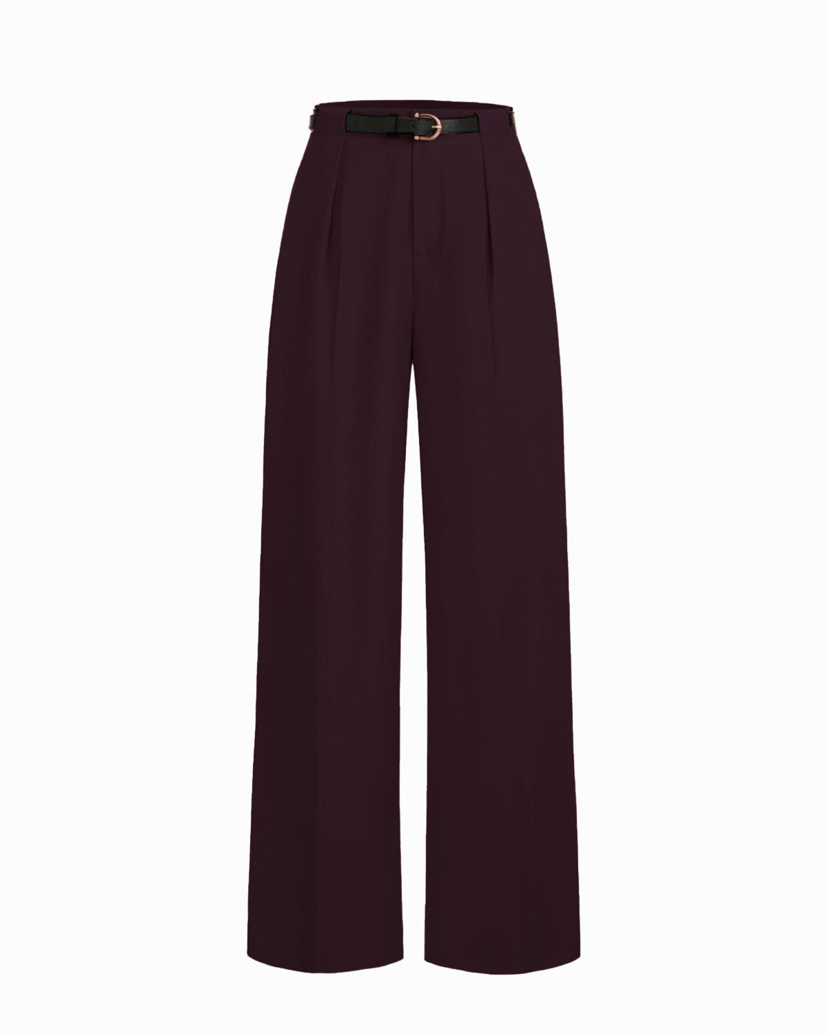 WIDE BELT LOOP WINE PLEATED PANTS