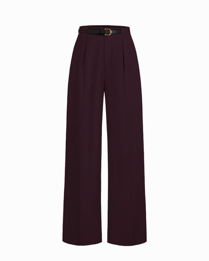 WIDE BELT LOOP WINE PLEATED PANTS