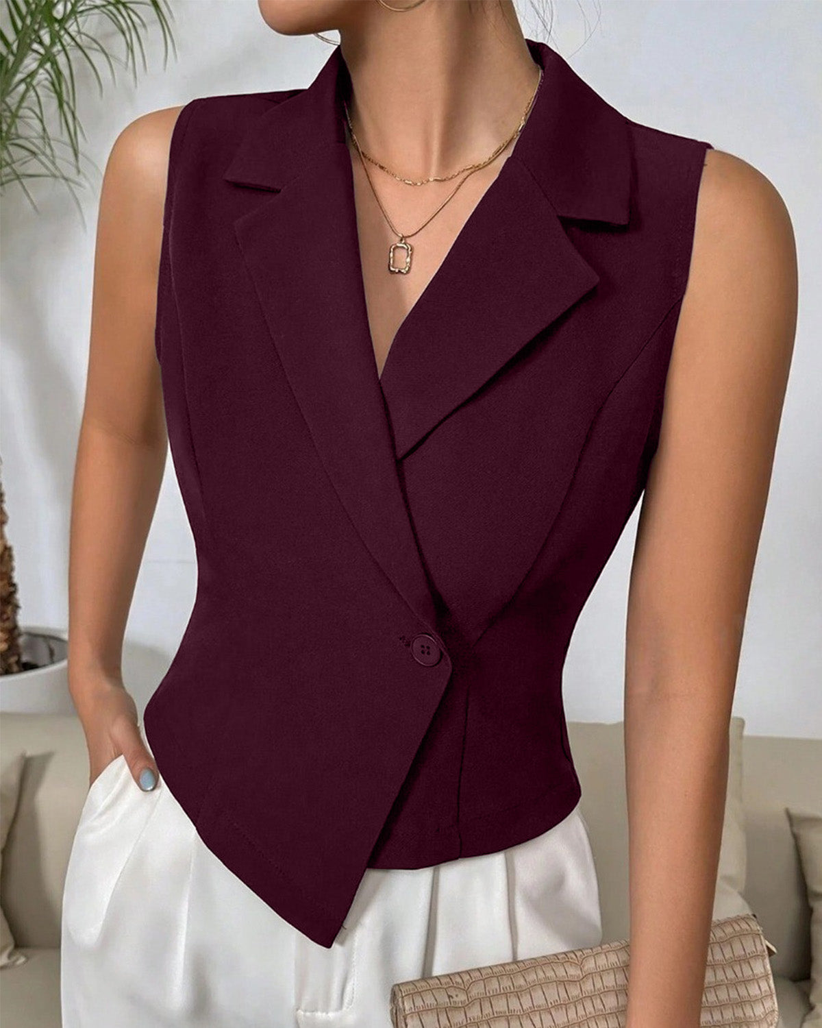 MAROON NOTCH COLLAR WAIST COAT