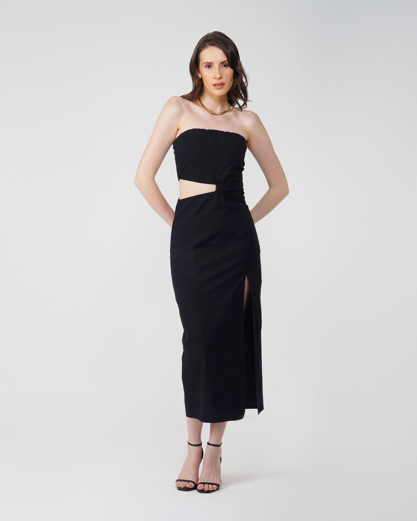 STRAPLESS MIDI DRESS - 100% COTTON