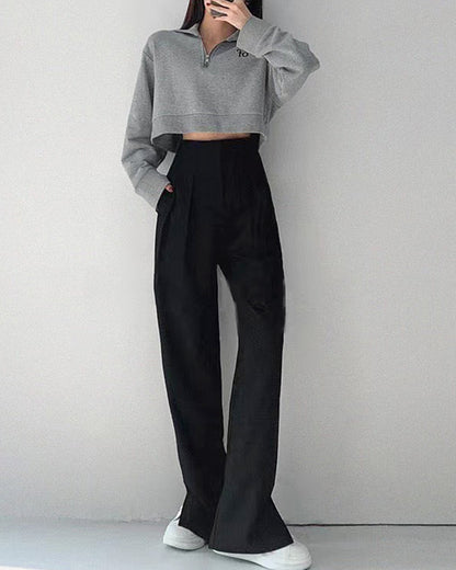 SMOCKED DETAIL KOREAN BLACK TROUSERS