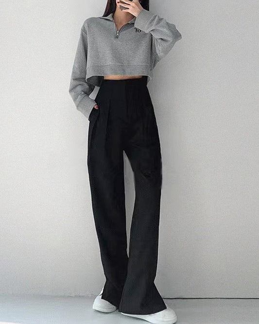 SMOCKED DETAIL KOREAN BLACK TROUSERS