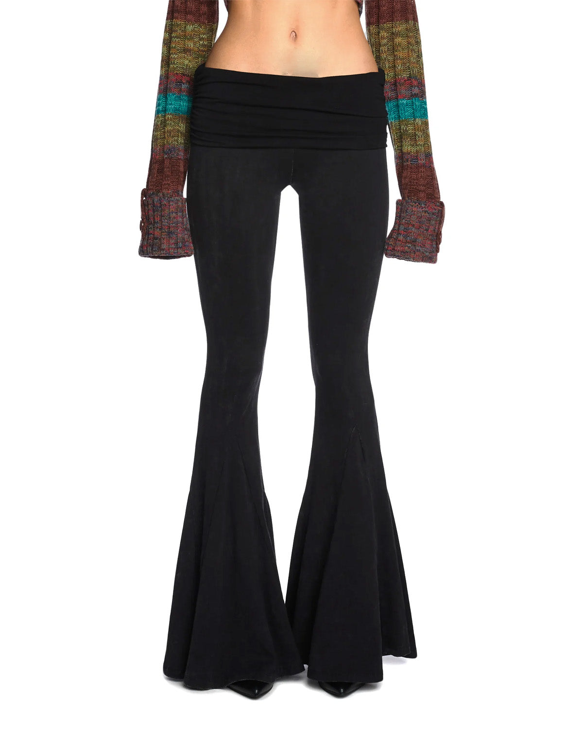 BLACK RUCHED BOOTCUT PANTS