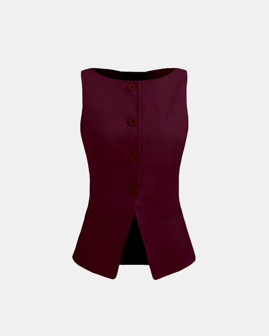 BOAT NECK MAROON SLIT WAIST COAT