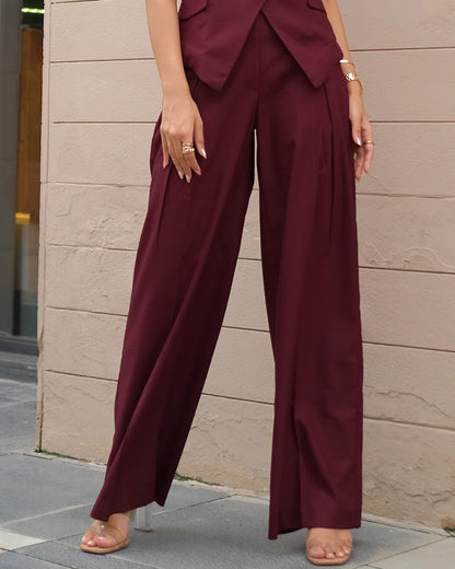 INVERTED PLEAT MAROON STRAIGHT PANTS