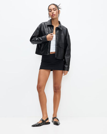 BUTTON DOWN FAUX LEATHER SHACKET