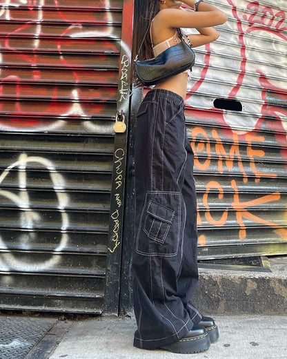 CONTRAST STITCH BAGGY CARGO
