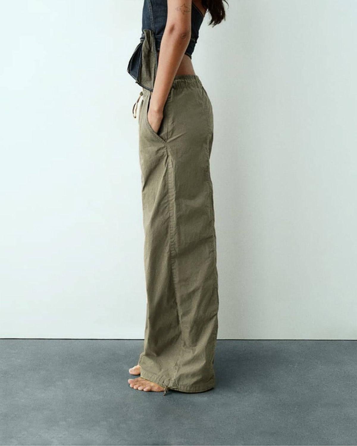 DRAWSTRING DETAIL PARACHUTE PANTS
