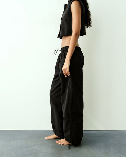 DRAWSTRING DETAIL PARACHUTE PANTS