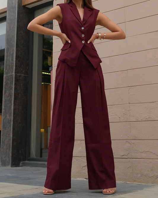 INVERTED PLEAT MAROON STRAIGHT PANTS