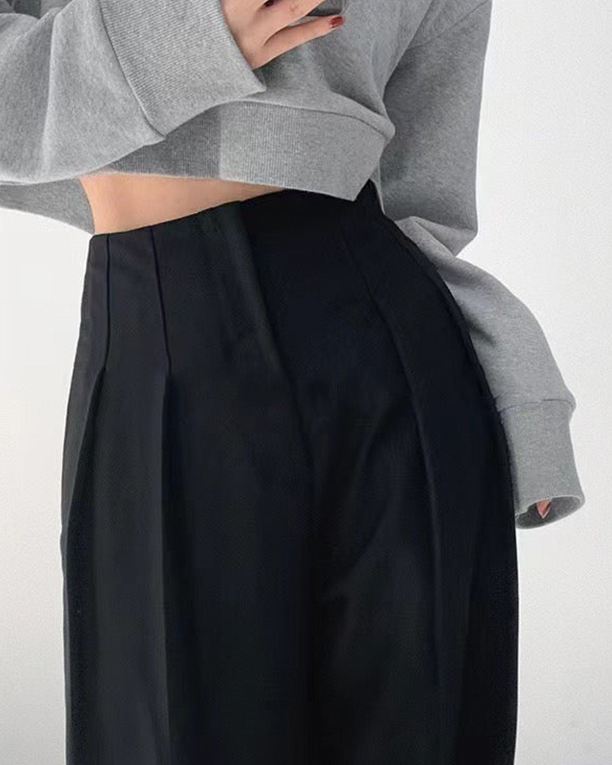 SMOCKED DETAIL KOREAN BLACK TROUSERS