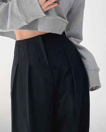 SMOCKED DETAIL KOREAN BLACK TROUSERS