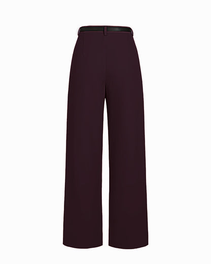 WIDE BELT LOOP WINE PLEATED PANTS