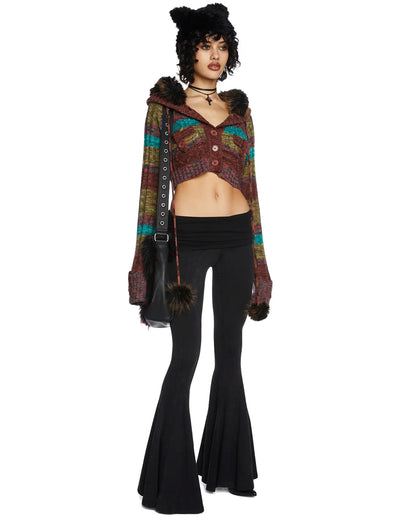 BLACK RUCHED BOOTCUT PANTS