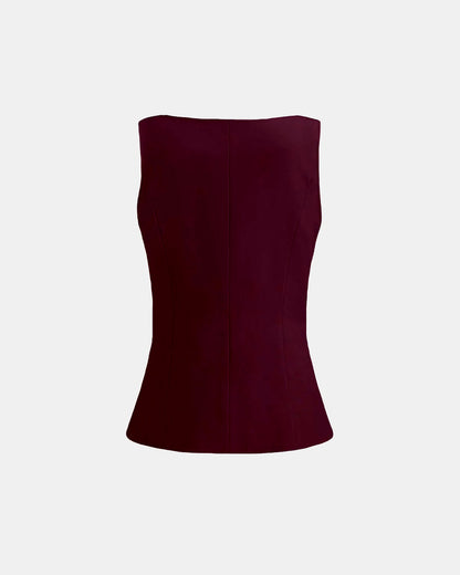BOAT NECK MAROON SLIT WAIST COAT