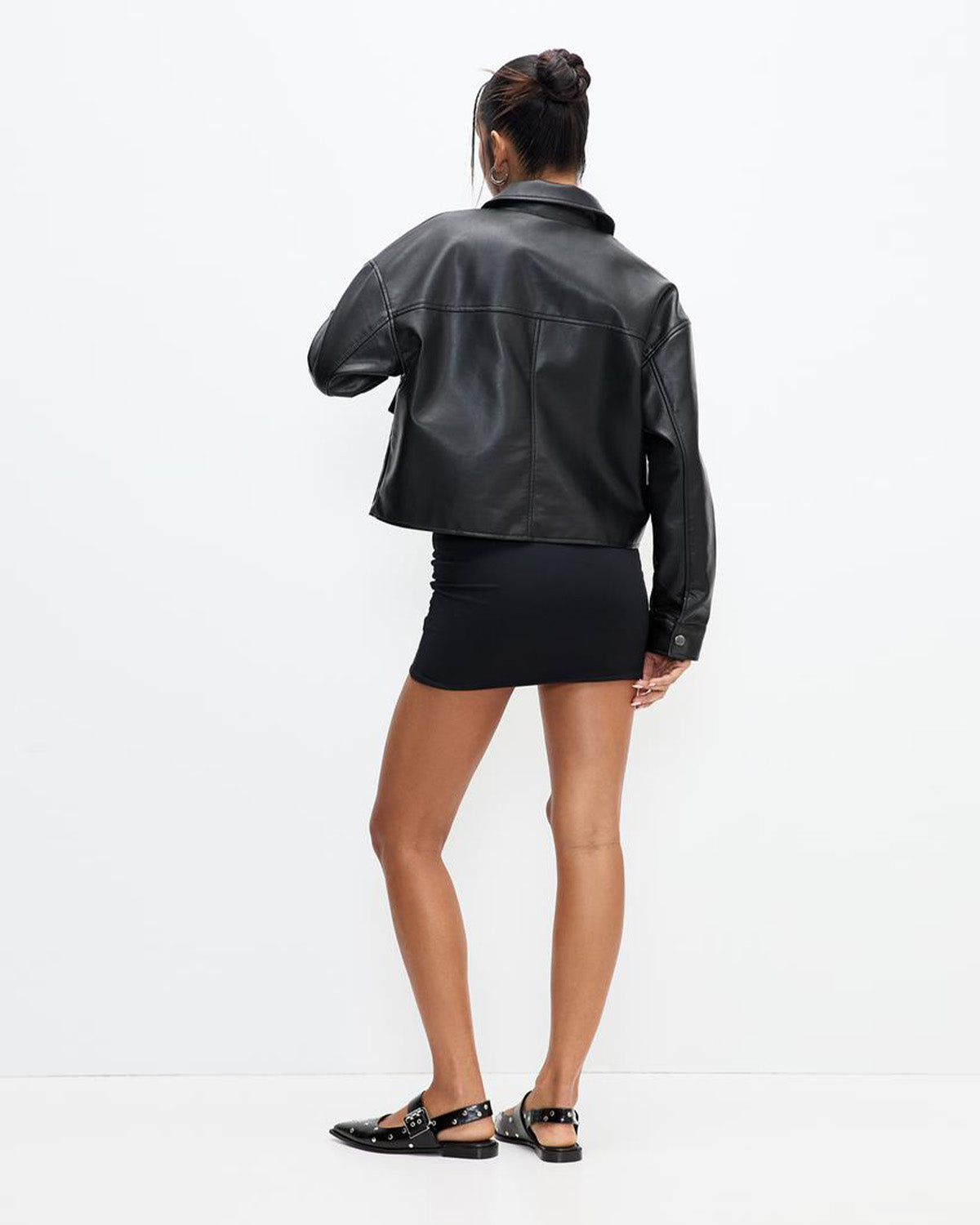 BUTTON DOWN FAUX LEATHER SHACKET