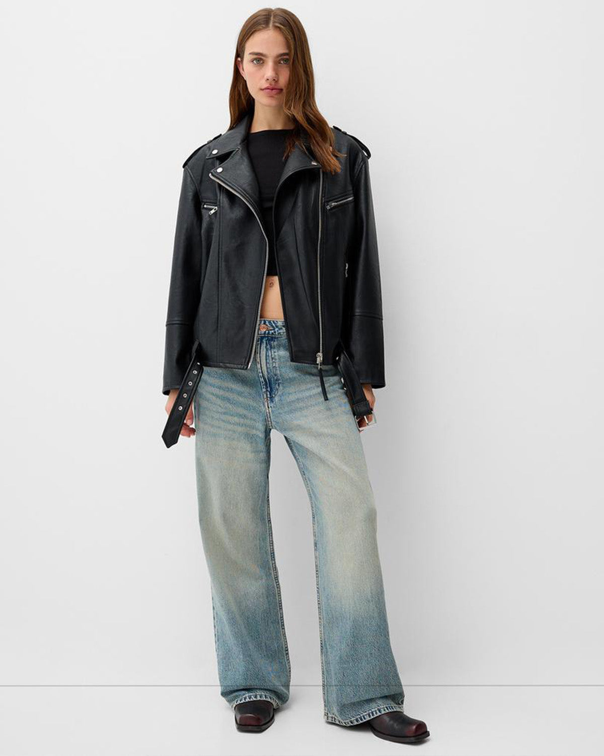 BELTED ZIP-UP BIKER JACKET