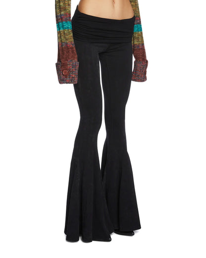 BLACK RUCHED BOOTCUT PANTS