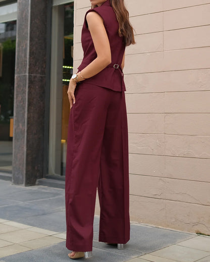 INVERTED PLEAT MAROON STRAIGHT PANTS