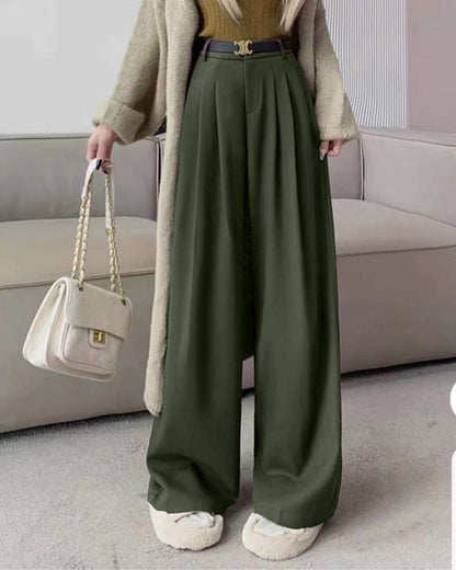 OLIVE PLEATED TROUSERS
