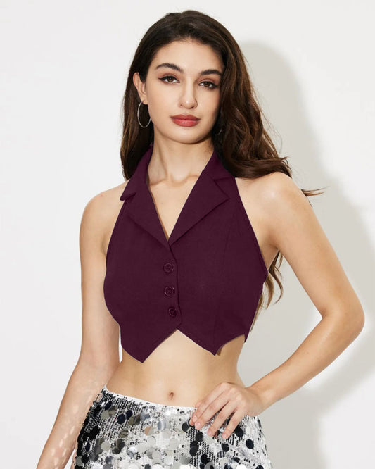 MAROON CROPPED VEST TOP