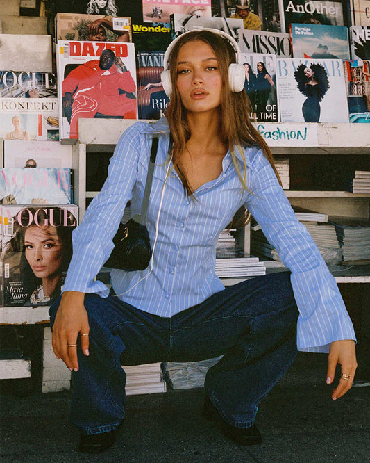 PINSTRIPES FLARED SLEEVES SHIRT