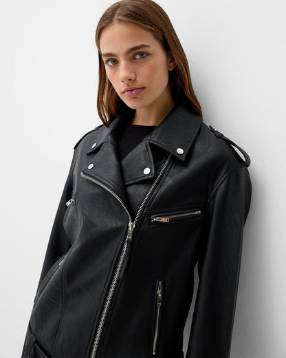 BELTED ZIP-UP BIKER JACKET