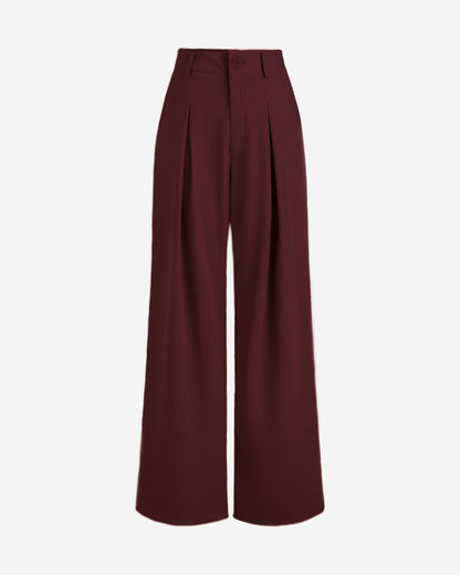 INVERTED PLEAT MAROON STRAIGHT PANTS