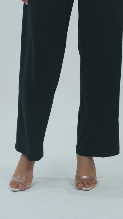 PLEATED BLACK PANTS WITH PANELLED WAIST